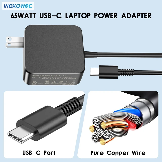 Alt view image 5 of 5 - INEXEWOC 65W USB C Laptop Charger Compatible with MacBook Pro/Air, Dell Latitude/XPS, HP Spectre/Envy, Lenovo ThinkPad/Yoga, ASUS ZenBook, Samsung Galaxy, Chromebook and Smartphones,