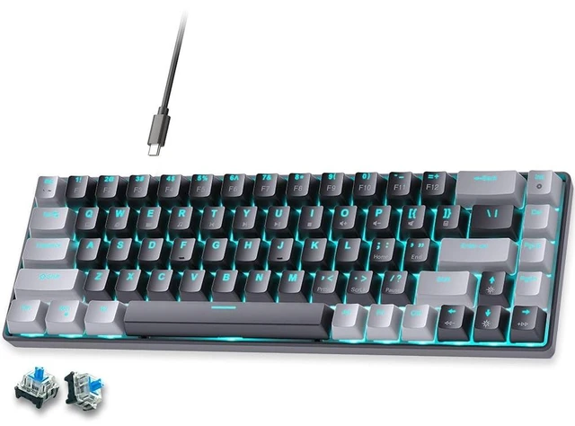 Main image of abucow 65% Mechanical Keyboard with Blue Backlight 68-Key Gaming Keyboard Blue Switches Anti-Ghosting No-Conflict Swappable keycaps Ergonomic Design for a Premium Typing and Gaming on PC and Mac