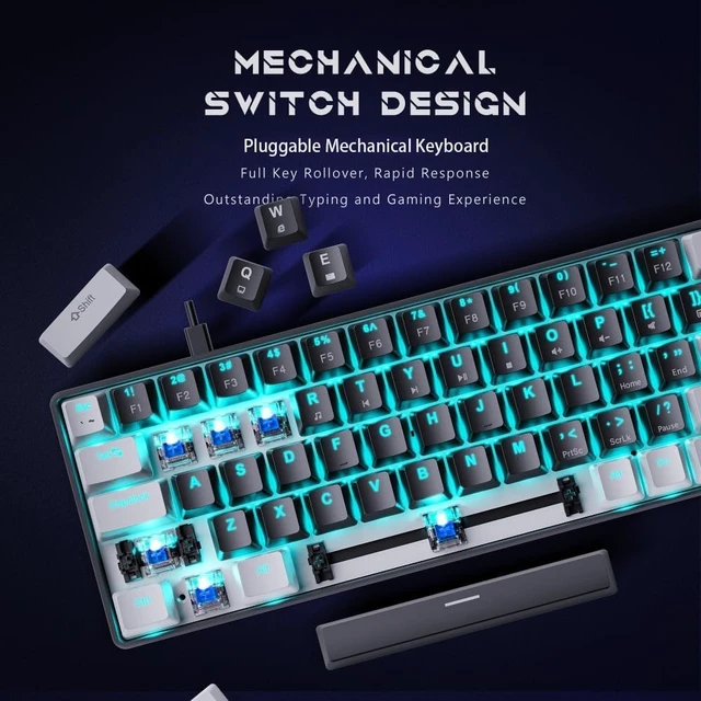 Alt view image 3 of 5 - abucow 65% Mechanical Keyboard with Blue Backlight 68-Key Gaming Keyboard Blue Switches Anti-Ghosting No-Conflict Swappable keycaps Ergonomic Design for a Premium Typing and Gaming on PC and Mac