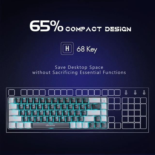 Alt view image 4 of 5 - abucow 65% Mechanical Keyboard with Blue Backlight 68-Key Gaming Keyboard Blue Switches Anti-Ghosting No-Conflict Swappable keycaps Ergonomic Design for a Premium Typing and Gaming on PC and Mac