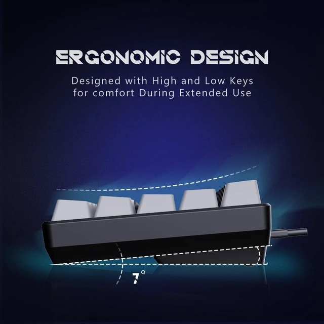 Alt view image 5 of 5 - abucow 65% Mechanical Keyboard with Blue Backlight 68-Key Gaming Keyboard Blue Switches Anti-Ghosting No-Conflict Swappable keycaps Ergonomic Design for a Premium Typing and Gaming on PC and Mac