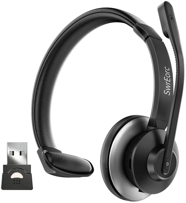 Main image of SwrEorc Bluetooth Headset, Wireless Headset with Mic for Work, Advanced AI Noise Cancelling Microphone (Clear Calls & Mic Mute), Bluetooth 5.3, USB Dongle, Headphones with Mic, for PC/Zoom/Offi