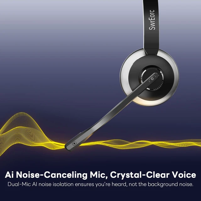 Alt view image 2 of 5 - SwrEorc Bluetooth Headset, Wireless Headset with Mic for Work, Advanced AI Noise Cancelling Microphone (Clear Calls & Mic Mute), Bluetooth 5.3, USB Dongle, Headphones with Mic, for PC/Zoom/Offi