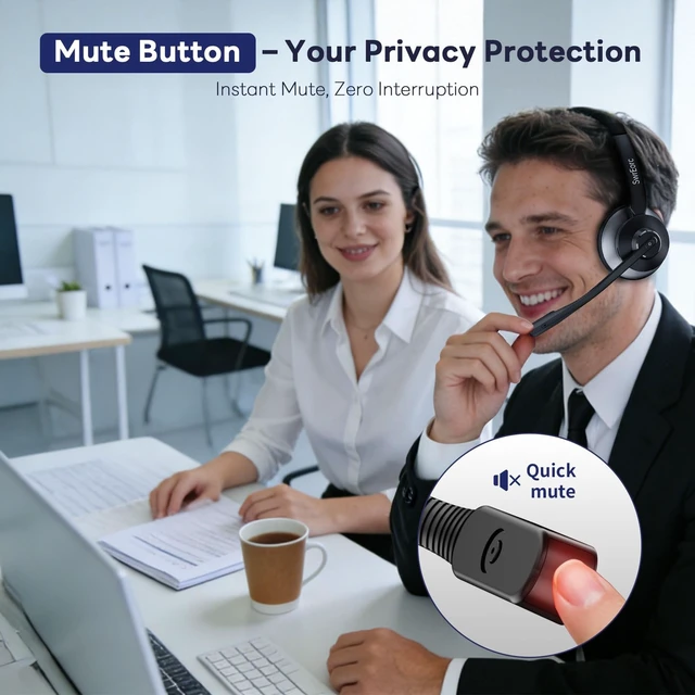 Alt view image 3 of 5 - SwrEorc Bluetooth Headset, Wireless Headset with Mic for Work, Advanced AI Noise Cancelling Microphone (Clear Calls & Mic Mute), Bluetooth 5.3, USB Dongle, Headphones with Mic, for PC/Zoom/Offi