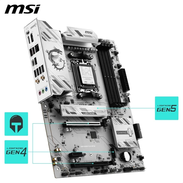 Alt view image 5 of 5 - MSI B850 Gaming Plus WIFI6E Motherboard, ATX - Supports AMD Ryzen 9000/8000 / 7000 Processors, AM5 - DDR5 Memory Boost 8200+ MT/s (OC), PCIe 4.0 x16, M.2 Gen5, Wi-Fi 6E, 2.5G LAN