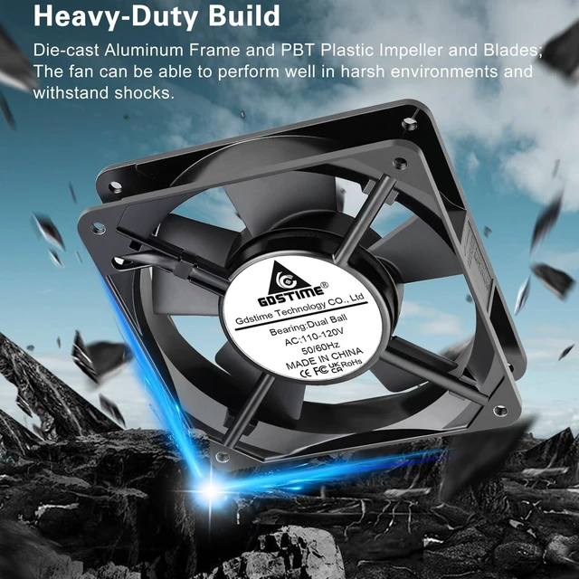 Alt view image 3 of 5 - GDSTIME AXIAL 1225 Muffin 120V AC 120mm x 25mm High Speed Dual Ball Bearing