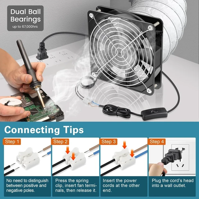 Alt view image 5 of 5 - GDSTIME AXIAL 1225 Muffin 120V AC 120mm x 25mm High Speed Dual Ball Bearing