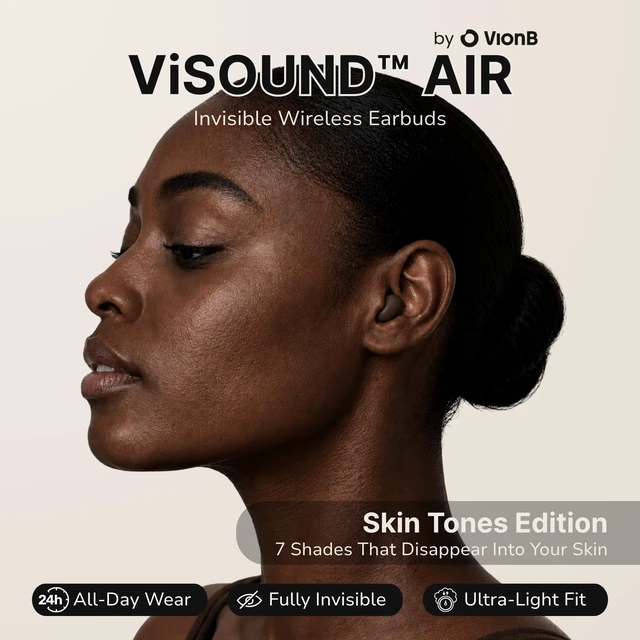 Alt view image 2 of 5 - VISOUND Air VionB Skin Tones Invisible Earbuds for Small Ears - Wireless Bluetooth 5.4, Skin-Matching Mini Stemless Ear Buds, IPX5 Waterproof, Crystal Clear Calls, Discreet for Work (Deep Espre