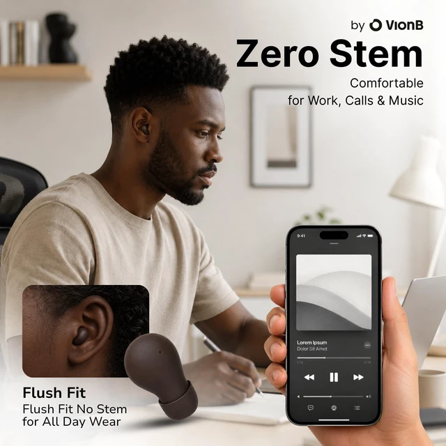 Alt view image 4 of 5 - VISOUND Air VionB Skin Tones Invisible Earbuds for Small Ears - Wireless Bluetooth 5.4, Skin-Matching Mini Stemless Ear Buds, IPX5 Waterproof, Crystal Clear Calls, Discreet for Work (Deep Espre