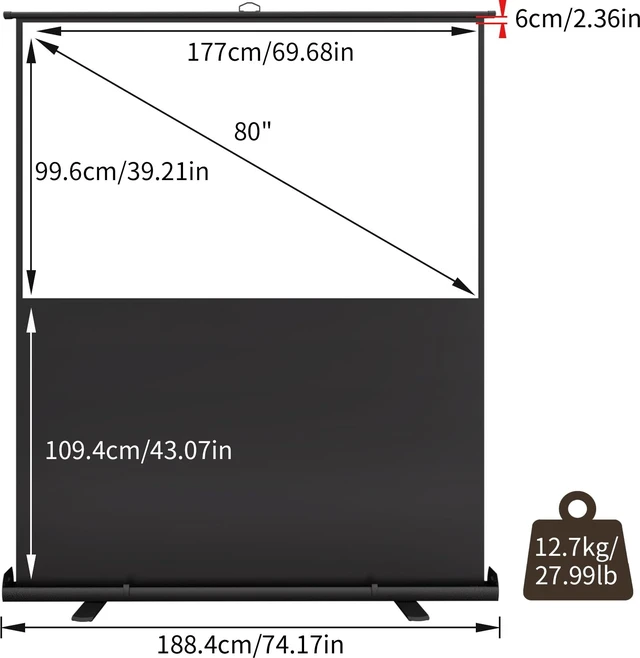 Alt view image 2 of 5 - VISULAPEX 80 inch 16:9 Manual Floor Rising Pull Up Projector Screen Indoor