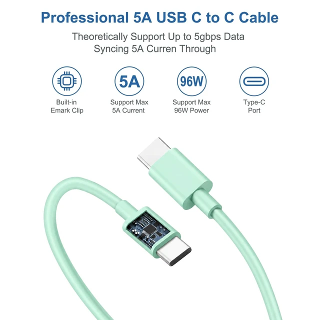Alt view image 4 of 5 - 10FT Mac Book Pro Air Charger, Long Type C Charging Cable with 96W 87W 61W USB Type C(USB-C) Fast Power Adapter, Compatible with MacBook Air Pro and All USB-C Devices, Green