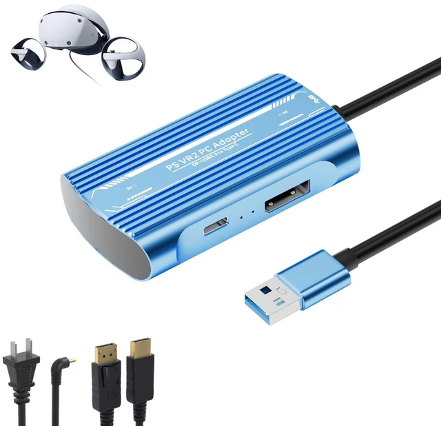 Main image of PSVR2 PC Adapter, 4K@120Hz PSVR 2 PC Accessories Kit Compatible with PlayStation VR2, AR Glasses, Portable Monitor, Includes DP 1.4 Cable and Power Adapter (Blue)