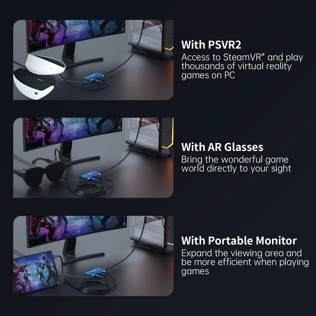 Alt view image 2 of 5 - PSVR2 PC Adapter, 4K@120Hz PSVR 2 PC Accessories Kit Compatible with PlayStation VR2, AR Glasses, Portable Monitor, Includes DP 1.4 Cable and Power Adapter (Blue)