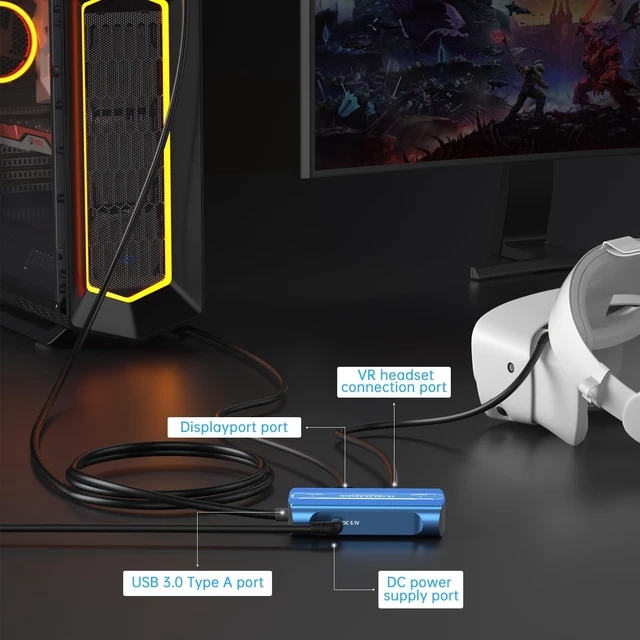 Alt view image 3 of 5 - PSVR2 PC Adapter, 4K@120Hz PSVR 2 PC Accessories Kit Compatible with PlayStation VR2, AR Glasses, Portable Monitor, Includes DP 1.4 Cable and Power Adapter (Blue)