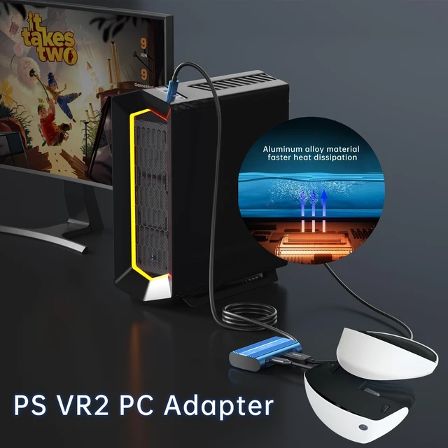 Alt view image 5 of 5 - PSVR2 PC Adapter, 4K@120Hz PSVR 2 PC Accessories Kit Compatible with PlayStation VR2, AR Glasses, Portable Monitor, Includes DP 1.4 Cable and Power Adapter (Blue)