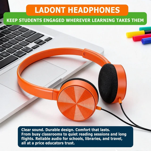 Alt view image 5 of 5 - Ladont Kids Headphones Bulk 16 Pack for School Classroom