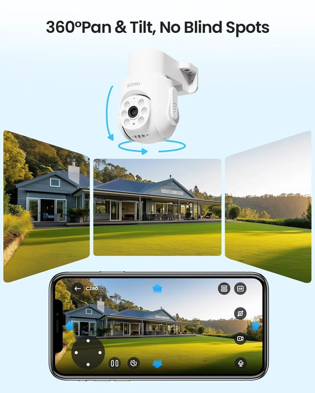 Alt view image 2 of 5 - ZOSI 2 Pack 360View Pan Tilt 1080P Wired Analog HD TVI Security Camera Outdoor Indoor,65ft Night Vision,One-Way Audio,Only Compatible with Same Brand 1080P,5MP and 4K CCTV DVR Systems