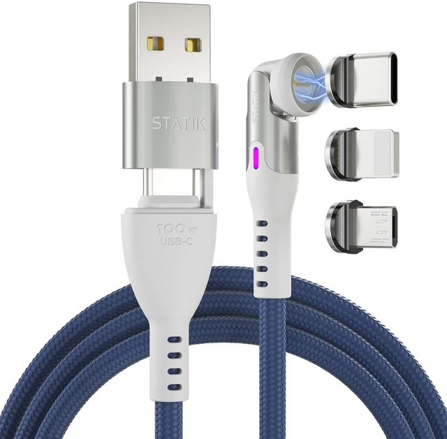 Main image of Statik 360 Pro Magnetic Charging Cable, USB-C Micro-USB iProduct Tips 100W