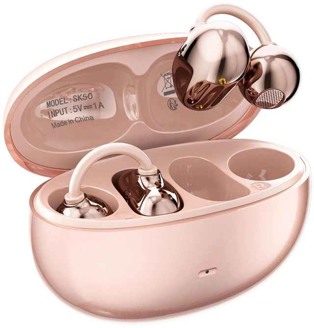 Main image of APZXTRK Clip-On Ear Wireless Bluetooth 6.0 Headphones with Mic, Half in-Ear Open Ear Design, Touch Control, for Music Listening, Running, Yoga (Rosegold)