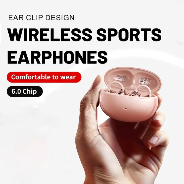 Alt view image 2 of 5 - APZXTRK Clip-On Ear Wireless Bluetooth 6.0 Headphones with Mic, Half in-Ear Open Ear Design, Touch Control, for Music Listening, Running, Yoga (Rosegold)