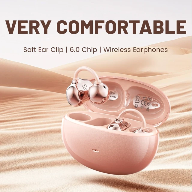 Alt view image 3 of 5 - APZXTRK Clip-On Ear Wireless Bluetooth 6.0 Headphones with Mic, Half in-Ear Open Ear Design, Touch Control, for Music Listening, Running, Yoga (Rosegold)