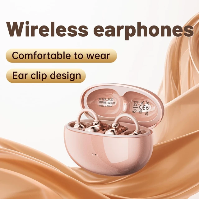 Alt view image 4 of 5 - APZXTRK Clip-On Ear Wireless Bluetooth 6.0 Headphones with Mic, Half in-Ear Open Ear Design, Touch Control, for Music Listening, Running, Yoga (Rosegold)