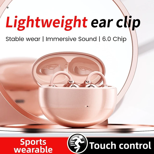 Alt view image 5 of 5 - APZXTRK Clip-On Ear Wireless Bluetooth 6.0 Headphones with Mic, Half in-Ear Open Ear Design, Touch Control, for Music Listening, Running, Yoga (Rosegold)
