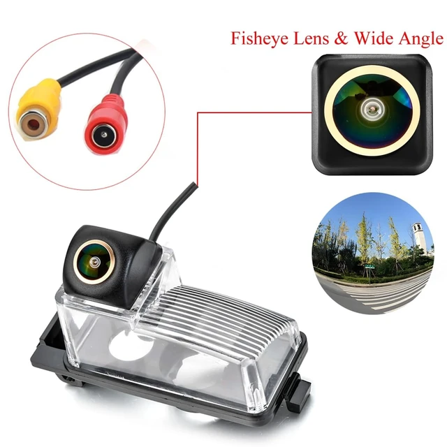 Alt view image 2 of 5 - Aqkiweys AHD Car Reverse Camera for Nissan Tiida Versa Livina Grand Livina Pulsar Latio Hatchback Livina Geniss 350/370/Fairlady Z, License Plate Light Replacement, Fisheye Golden, Night Vision, IP69