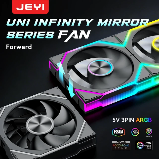 Alt view image 2 of 5 - JEYI 120mm ARGB Case Fan 3-Pack Daisy Chain PWM Forward, Black
