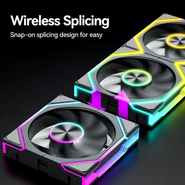 Alt view image 5 of 5 - JEYI 120mm ARGB Case Fan 3-Pack Daisy Chain PWM Forward, Black