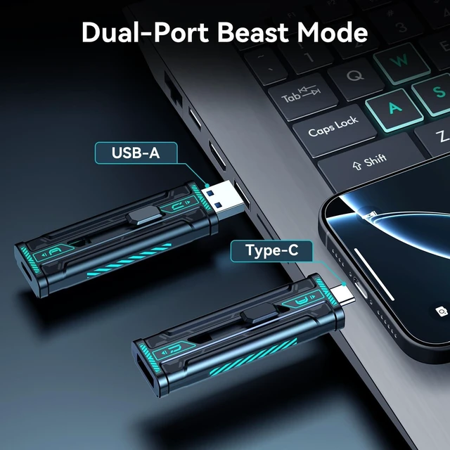Alt view image 3 of 5 - Fikwot WU350 256GB Portable SSD USB Flash Drive,550MB/s Write High-Performance,USB 3.2 Gen1+USB C Stick with Dual Ports,External Solid State Drive for iPhone15,16/Android/Mac/PC