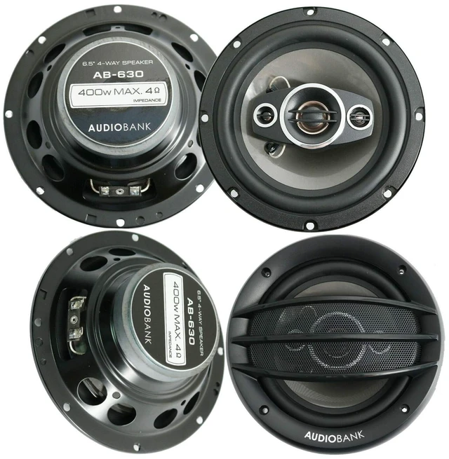 Main image of 4X Audiobank AB-630 800 Watts Power Handling 6.5-Inches 4-Way Car Audio Stereo Coaxial Speakers with Frequency Response: 65-20000 Hz and 2x15 Piezo Tweeter