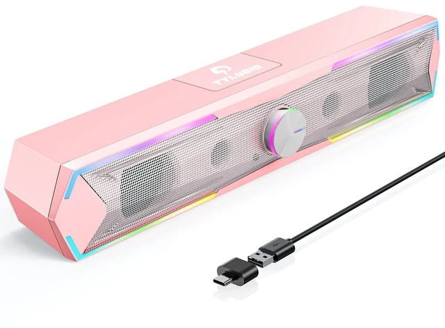 Main image of Tylubio Computer Speakers for PC Desktop, Flowing LED Under-Monitor Soundbar with Clear Stereo Sound, Bluetooth & USB 2-in-1 Audio Input, PC Speaker for Monitor Laptop, Pink
