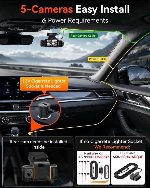 Alt view image 2 of 5 - IIWEY N9 360 5 Channel Dash Cam, Free 128GB Card, 12 IR LEDs Night Vision