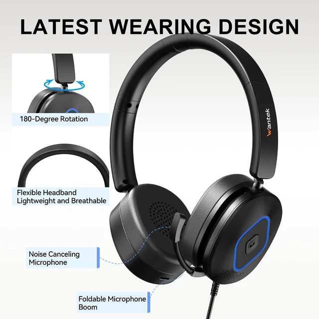Alt view image 4 of 5 - Wantek Headset with Mic, USB Headset with Microphone for PC