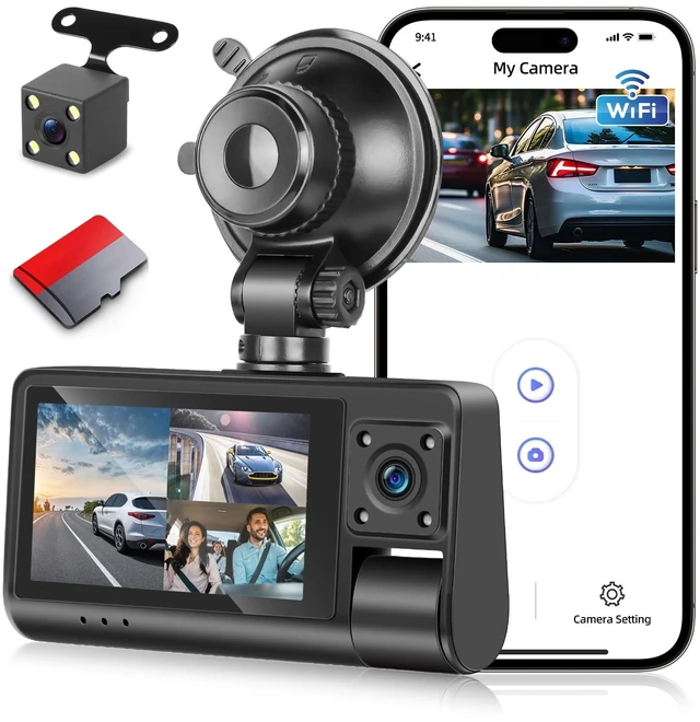 Main image of NHOPEEW 3 Channel Dash Cam, Front Rear Inside 1080P Triple Car Camera
