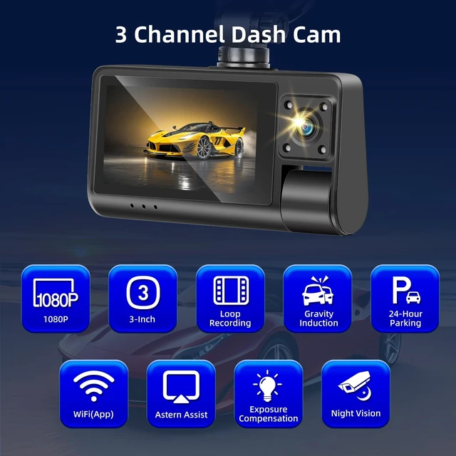 Alt view image 2 of 5 - NHOPEEW 3 Channel Dash Cam, Front Rear Inside 1080P Triple Car Camera