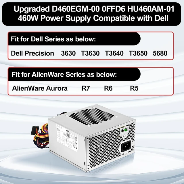 Alt view image 2 of 5 - LXun Upgrad D460EGM-00 460W Power Supply Compatible with Dell Precision 3630 T3630 5680 T3640 T3650 Alien-Ware Aurora R7 R6 R5 460w PSU Replace DPS-460DB-18 A AC460AM-01 D460AM-03 PSU