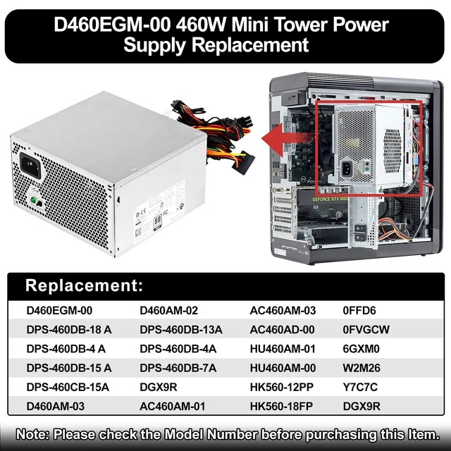 Alt view image 4 of 5 - LXun Upgrad D460EGM-00 460W Power Supply Compatible with Dell Precision 3630 T3630 5680 T3640 T3650 Alien-Ware Aurora R7 R6 R5 460w PSU Replace DPS-460DB-18 A AC460AM-01 D460AM-03 PSU