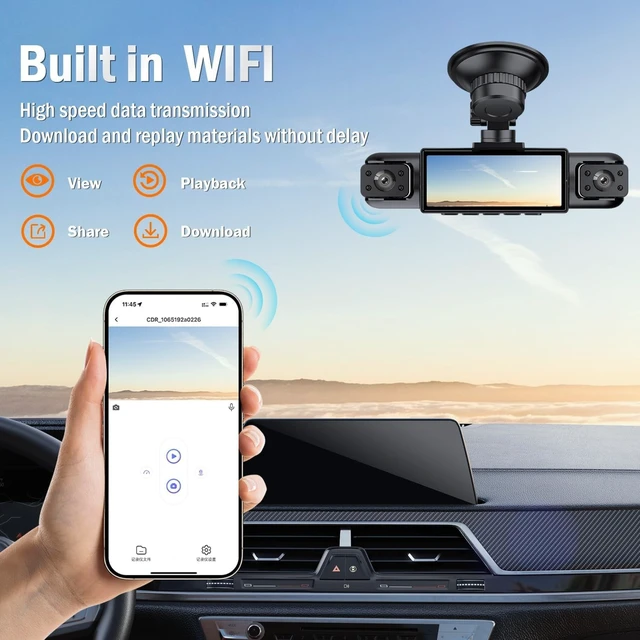 Alt view image 2 of 5 - Car Camera Dash Cam Front and Rear Left Right, 4-Channel Video Recording WiFi Dashcam with Phone APP 360 Degree Car Security, HD 2K Car Dashboard Night Vision 24 Hours Parking Monitor G-Sensor