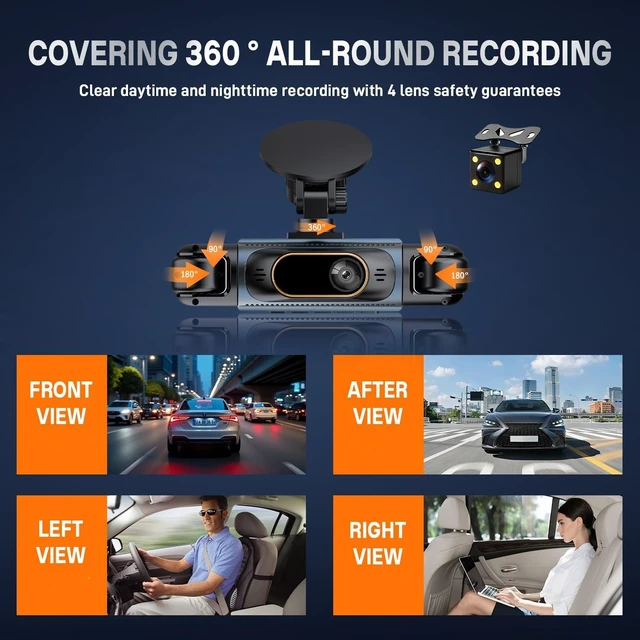 Alt view image 3 of 5 - Car Camera Dash Cam Front and Rear Left Right, 4-Channel Video Recording WiFi Dashcam with Phone APP 360 Degree Car Security, HD 2K Car Dashboard Night Vision 24 Hours Parking Monitor G-Sensor
