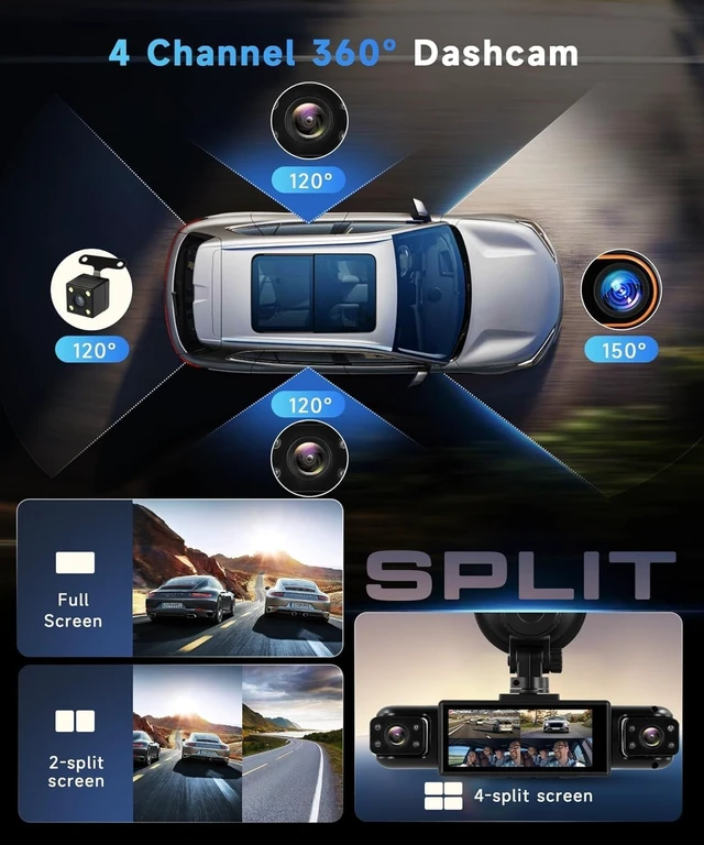 Alt view image 5 of 5 - Car Camera Dash Cam Front and Rear Left Right, 4-Channel Video Recording WiFi Dashcam with Phone APP 360 Degree Car Security, HD 2K Car Dashboard Night Vision 24 Hours Parking Monitor G-Sensor