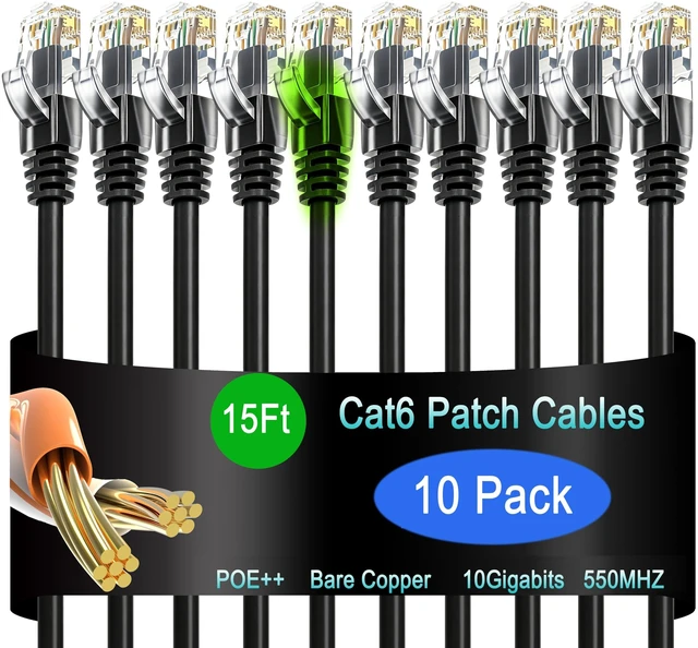Main image of Lysymixs Cat6 Ethernet Patch Cable 15 ft (10 Pack), Cat6 Patch Cable 26AWG Pure Copper for Data Centers, Cat 6 Patch Cable 10G, Network Patch Cables for Home and Enterprise Network -Black