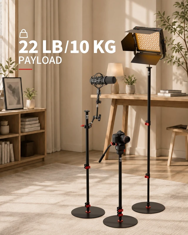 Alt view image 3 of 5 - IFOOTAGE RB-A300-I Round Base Monopod Stand with Heavy Iron Base, 59.4" Adjustable Camera Floor Stand, 22 lb Load Capacity, 1/4" & 3/8" Mount for Camera, Light, Mic, Monitor, Live Streaming