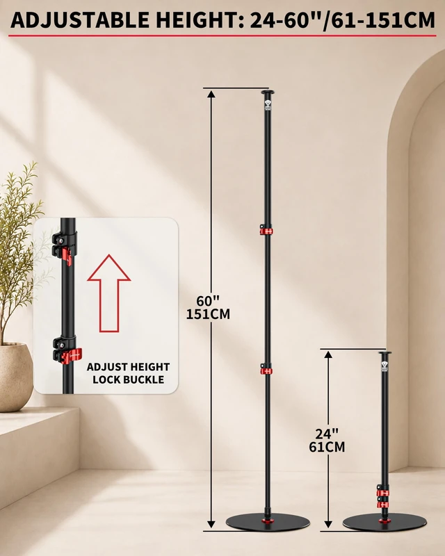 Alt view image 4 of 5 - IFOOTAGE RB-A300-I Round Base Monopod Stand with Heavy Iron Base, 59.4" Adjustable Camera Floor Stand, 22 lb Load Capacity, 1/4" & 3/8" Mount for Camera, Light, Mic, Monitor, Live Streaming