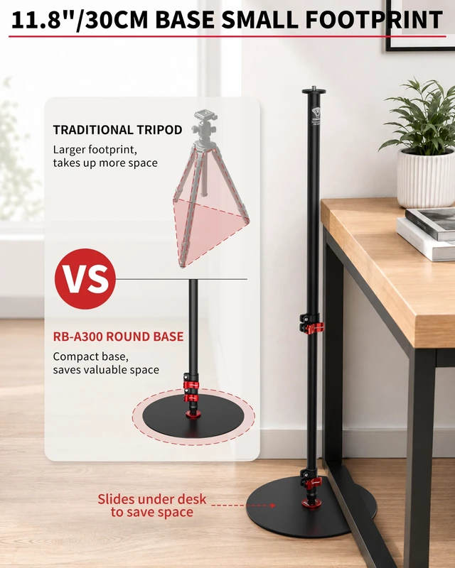 Alt view image 5 of 5 - IFOOTAGE RB-A300-I Round Base Monopod Stand with Heavy Iron Base, 59.4" Adjustable Camera Floor Stand, 22 lb Load Capacity, 1/4" & 3/8" Mount for Camera, Light, Mic, Monitor, Live Streaming