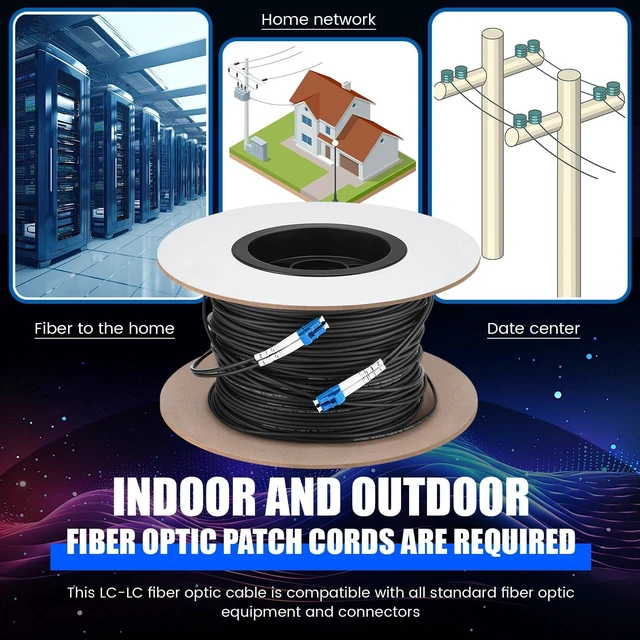 Alt view image 5 of 5 - Threlaco 330ft (100 Meters) Fiber Lc to Lc Outdoor Armored Fiber Optic Internet Cable 9/125um Lc Single Mode Duplex Fiber Cable Jumper, Compatible with OS1/OS2, Low Friction LSZH, Black