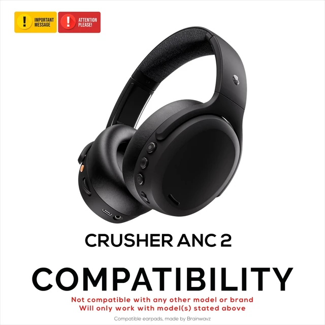 Alt view image 2 of 5 - Replacement Earpads for Skullcandy Crusher ANC 2 Headsets. Soft PU Leather with High Grade Memory Foam for Extra Comfort & Durability - Easy Install - By Brainwavz