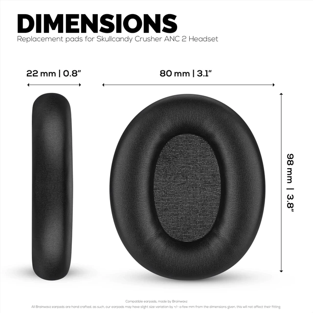 Alt view image 4 of 5 - Replacement Earpads for Skullcandy Crusher ANC 2 Headsets. Soft PU Leather with High Grade Memory Foam for Extra Comfort & Durability - Easy Install - By Brainwavz