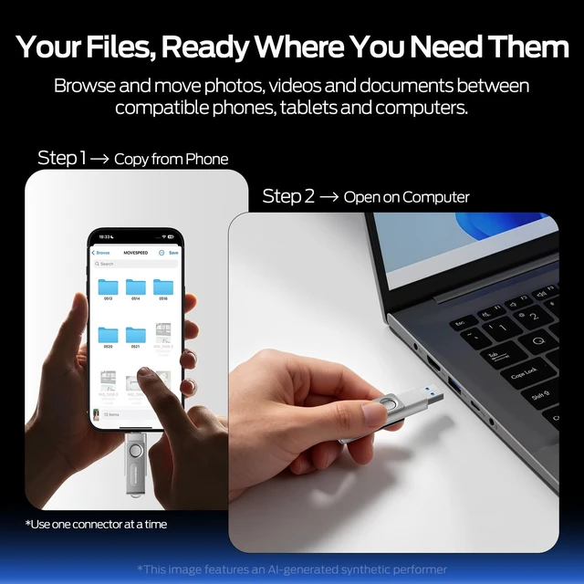 Alt view image 4 of 5 - MOVE SPEED 256GB USB Drive 150MB/s Thumb Drives USB 3.0 and Type C Memory Stick with Dual Ports for iPhone 17/16/15, Android Phone, Windows, Mac, Tablet